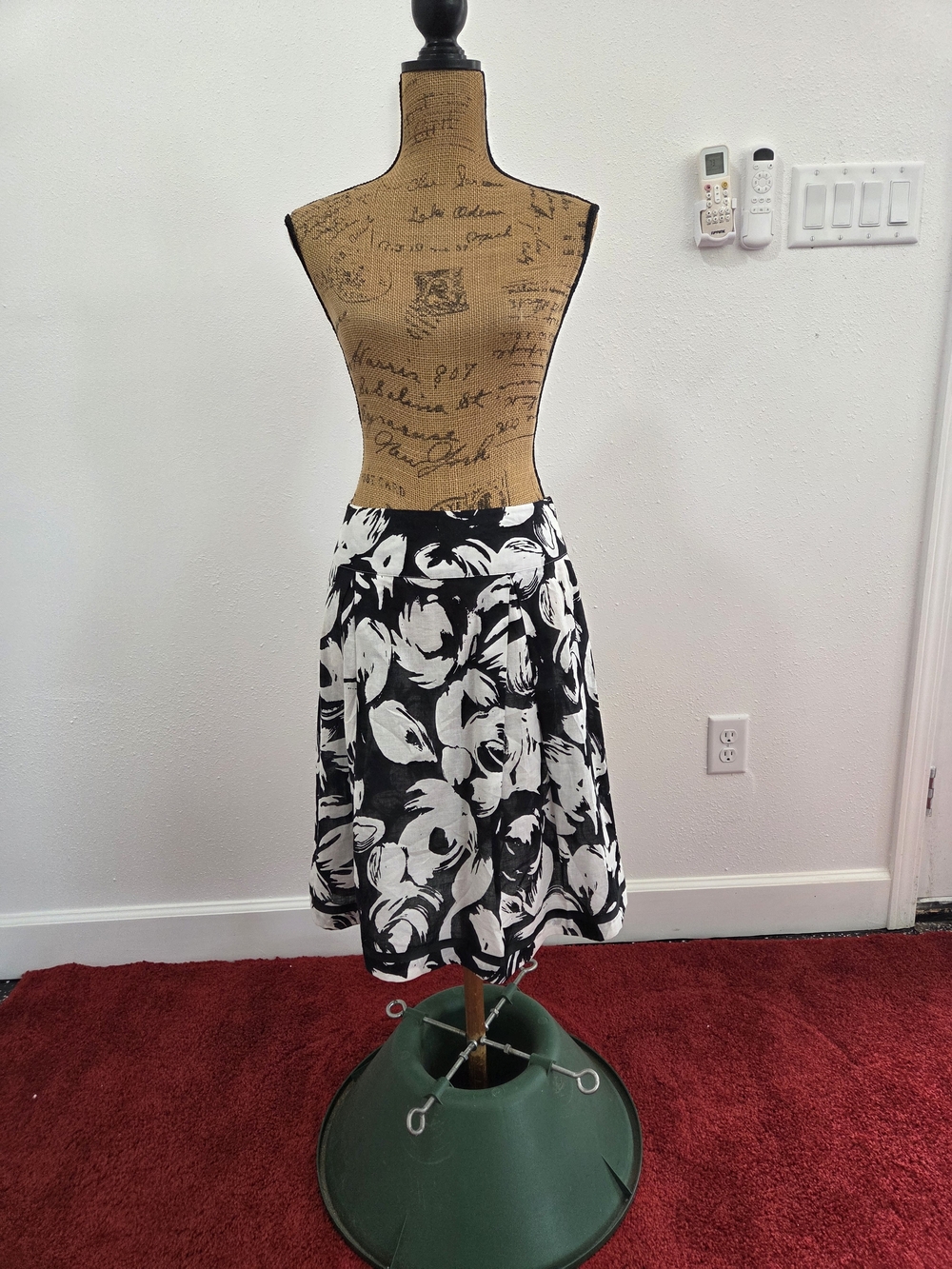 Johnny Was Black & White Floral Skater Skirt